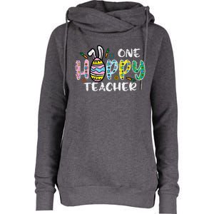 One Hoppy Teacher Cute Happy Easter Day Egg Bunny Ears Womens Funnel Neck Pullover Hood