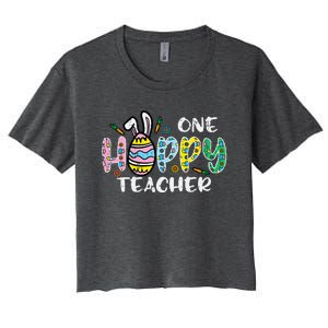 One Hoppy Teacher Cute Happy Easter Day Egg Bunny Ears Women's Crop Top Tee