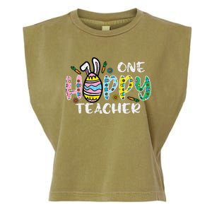 One Hoppy Teacher Cute Happy Easter Day Egg Bunny Ears Garment-Dyed Women's Muscle Tee