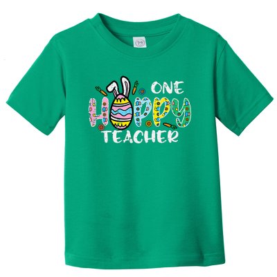 One Hoppy Teacher Cute Happy Easter Day Egg Bunny Ears Toddler T-Shirt