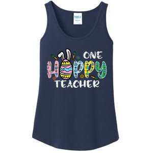 One Hoppy Teacher Cute Happy Easter Day Egg Bunny Ears Ladies Essential Tank