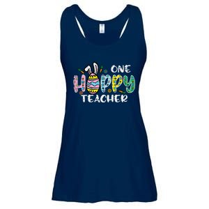 One Hoppy Teacher Cute Happy Easter Day Egg Bunny Ears Ladies Essential Flowy Tank