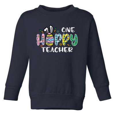 One Hoppy Teacher Cute Happy Easter Day Egg Bunny Ears Toddler Sweatshirt