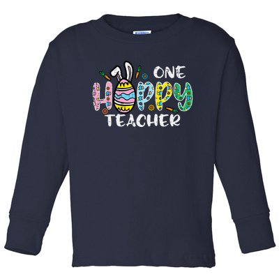 One Hoppy Teacher Cute Happy Easter Day Egg Bunny Ears Toddler Long Sleeve Shirt