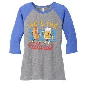 Oktoberfes Hes The Wurst Shes A Brat Couples Matching Women's Tri-Blend 3/4-Sleeve Raglan Shirt