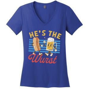 Oktoberfes Hes The Wurst Shes A Brat Couples Matching Women's V-Neck T-Shirt