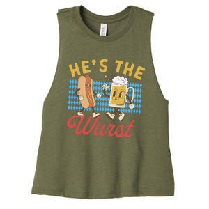 Oktoberfes Hes The Wurst Shes A Brat Couples Matching Women's Racerback Cropped Tank