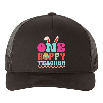 One Hoppy Teacher Groovy Retro Teacher Easter Day Yupoong Adult 5-Panel Trucker Hat