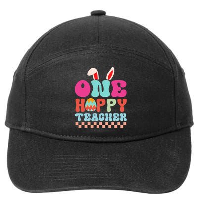 One Hoppy Teacher Groovy Retro Teacher Easter Day 7-Panel Snapback Hat