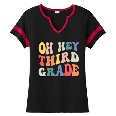 Oh Hey Third Grade Groovy Funny Back To School Teacher Kids Ladies Halftime Notch Neck Tee