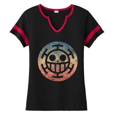 One Heart Trafalgar Sunset Pirate Jolly Roger Ladies Halftime Notch Neck Tee