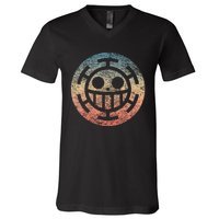 One Heart Trafalgar Sunset Pirate Jolly Roger V-Neck T-Shirt