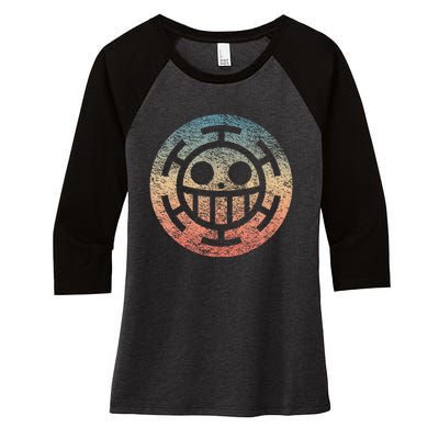 One Heart Trafalgar Sunset Pirate Jolly Roger Women's Tri-Blend 3/4-Sleeve Raglan Shirt