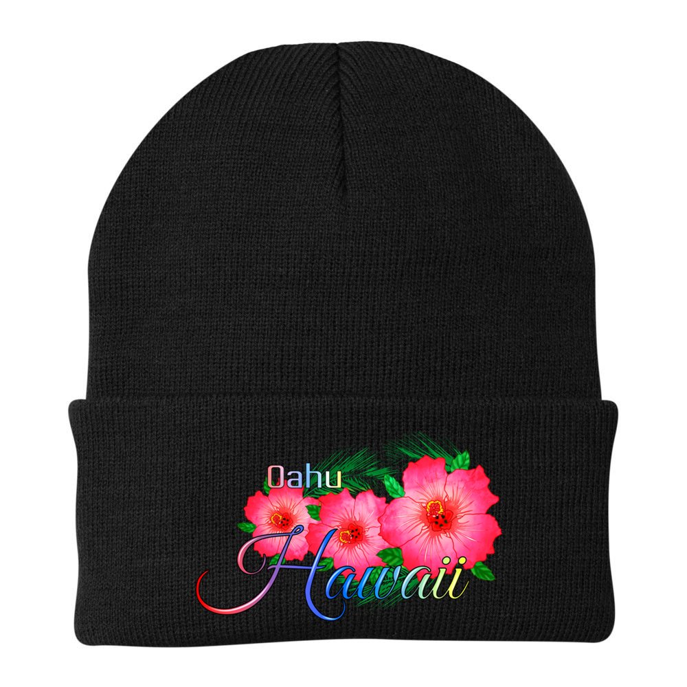 Oahu Hawaii Tropical Flowers Family Vacation Gift Beanie