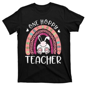 One Hoppy Teacher Happy Easter Day Funny Rainbow T-Shirt