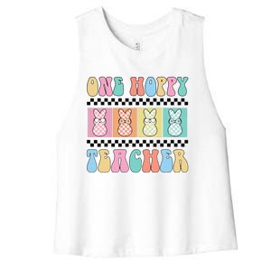 One Hoppy Teacher Bunny Easter Day Women's Racerback Cropped Tank