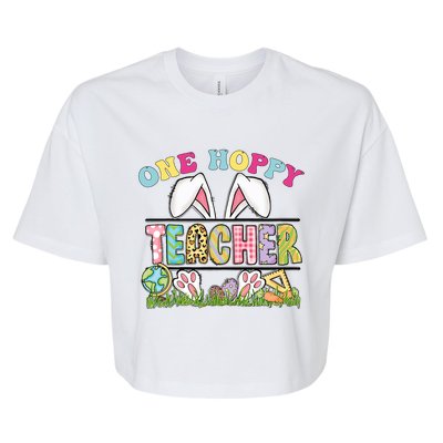 One Hoppy Teacher Rainbow Funny Teacher Easter Day 2024 Bella+Canvas Jersey Crop Tee