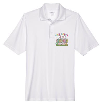 One Hoppy Teacher Rainbow Funny Teacher Easter Day 2024 Men's Origin Performance Piqué Polo