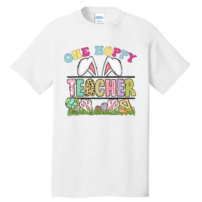 One Hoppy Teacher Rainbow Funny Teacher Easter Day 2024 Tall T-Shirt