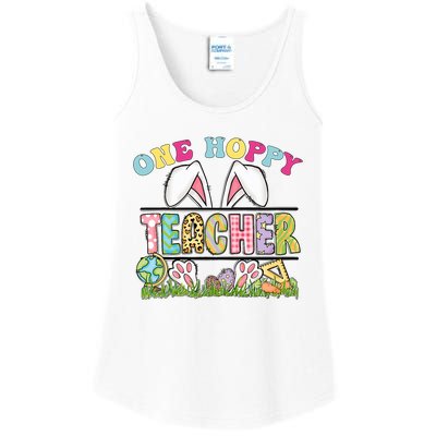 One Hoppy Teacher Rainbow Funny Teacher Easter Day 2024 Ladies Essential Tank