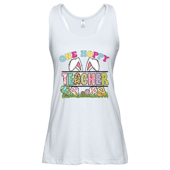 One Hoppy Teacher Rainbow Funny Teacher Easter Day 2024 Ladies Essential Flowy Tank