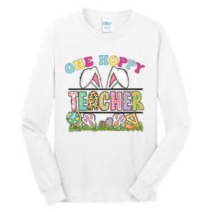 One Hoppy Teacher Rainbow Funny Teacher Easter Day 2024 Tall Long Sleeve T-Shirt