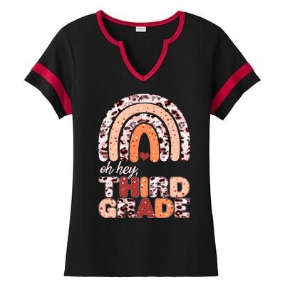 Oh Hey Third Grade Leopard Print Pattern Rainbow Ladies Halftime Notch Neck Tee