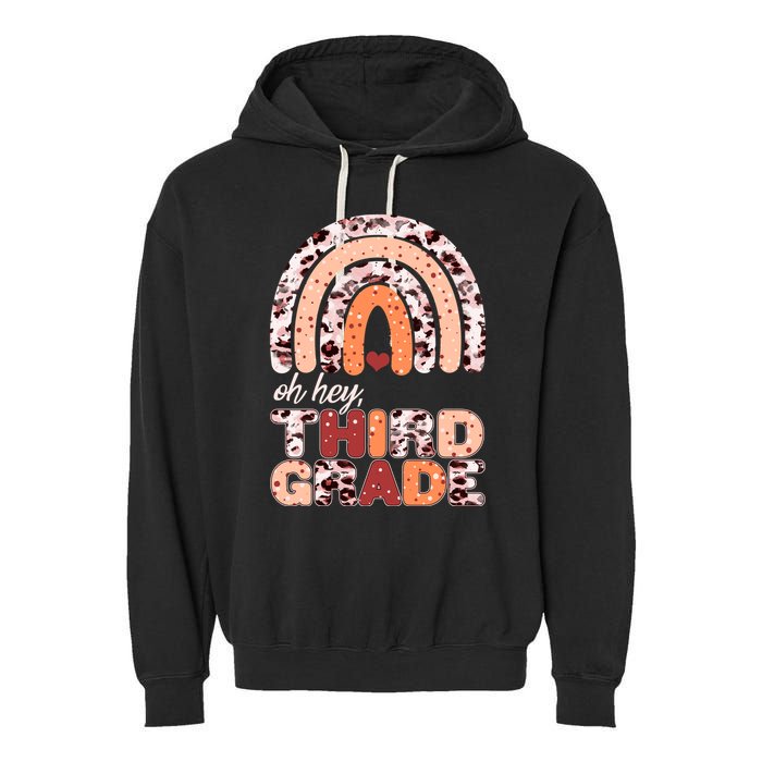 Oh Hey Third Grade Leopard Print Pattern Rainbow Garment-Dyed Fleece Hoodie