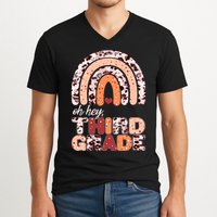 Oh Hey Third Grade Leopard Print Pattern Rainbow V-Neck T-Shirt