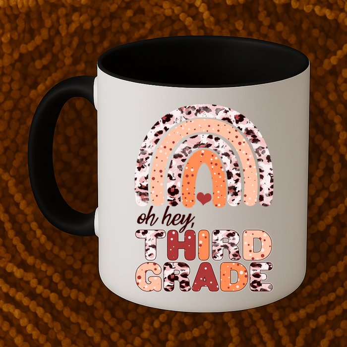 Oh Hey Third Grade Leopard Print Pattern Rainbow Mug