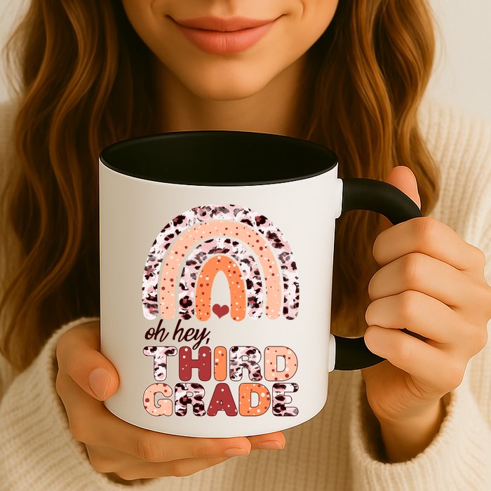 Oh Hey Third Grade Leopard Print Pattern Rainbow Mug