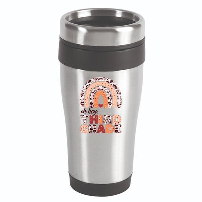 Oh Hey Third Grade Leopard Print Pattern Rainbow 16oz Travel Tumbler