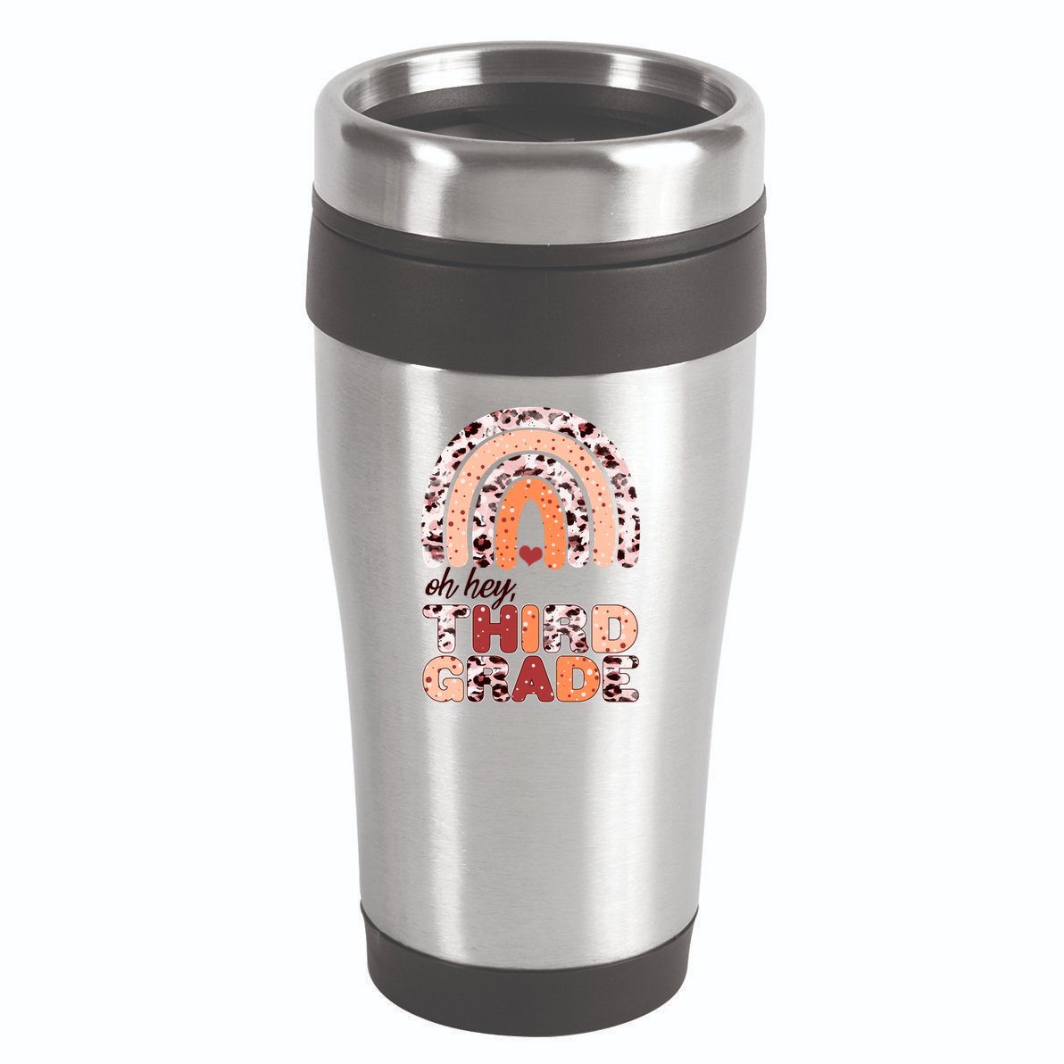 Oh Hey Third Grade Leopard Print Pattern Rainbow 16oz Travel Tumbler