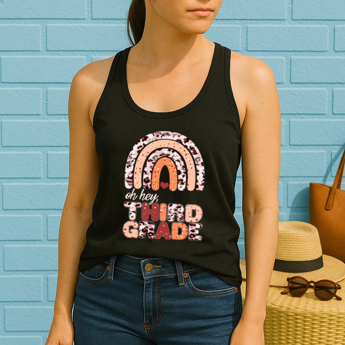Oh Hey Third Grade Leopard Print Pattern Rainbow Womens Tank Top