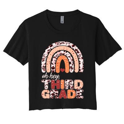 Oh Hey Third Grade Leopard Print Pattern Rainbow Crop Top