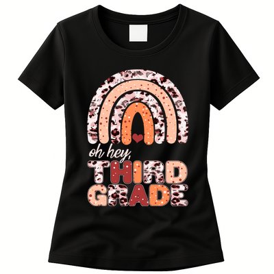 Oh Hey Third Grade Leopard Print Pattern Rainbow Womens T-Shirt