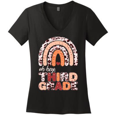 Oh Hey Third Grade Leopard Print Pattern Rainbow Women's V-Neck T-Shirt