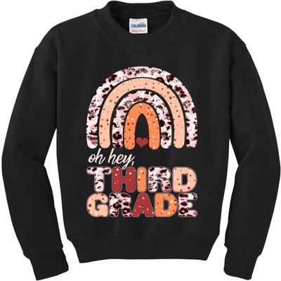 Oh Hey Third Grade Leopard Print Pattern Rainbow Kids Sweatshirt
