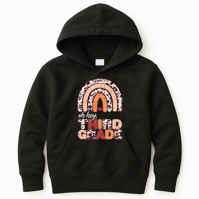 Oh Hey Third Grade Leopard Print Pattern Rainbow Kids Hoodie