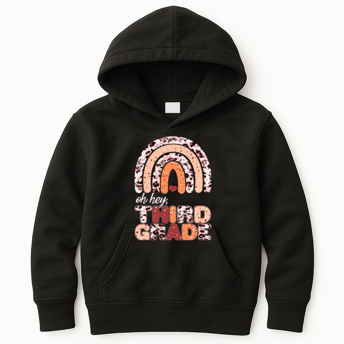 Oh Hey Third Grade Leopard Print Pattern Rainbow Kids Hoodie