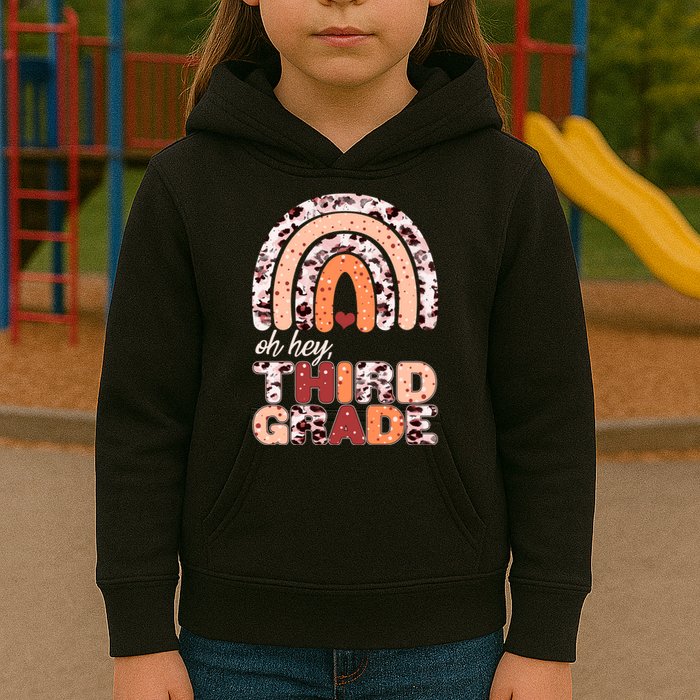 Oh Hey Third Grade Leopard Print Pattern Rainbow Kids Hoodie