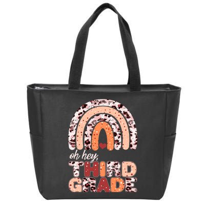 Oh Hey Third Grade Leopard Print Pattern Rainbow Zip Tote Bag