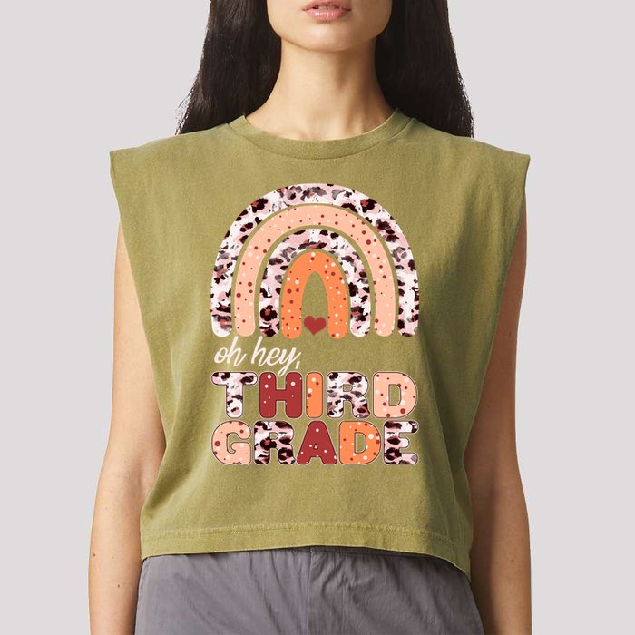 Oh Hey Third Grade Leopard Print Pattern Rainbow Garment-Dyed Women's Muscle Tee