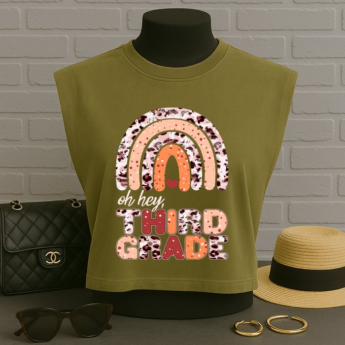 Oh Hey Third Grade Leopard Print Pattern Rainbow Garment-Dyed Women's Muscle Tee