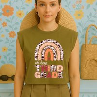 Oh Hey Third Grade Leopard Print Pattern Rainbow Garment-Dyed Women's Muscle Tee