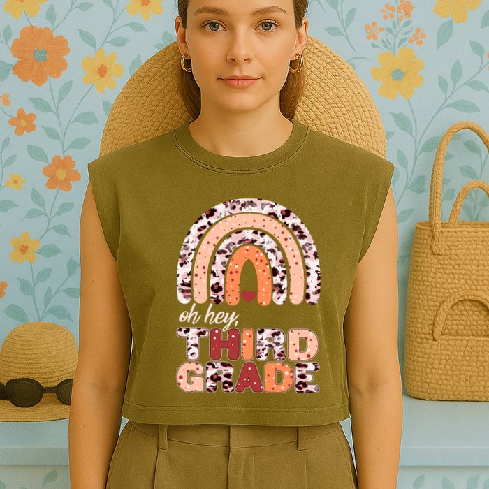 Oh Hey Third Grade Leopard Print Pattern Rainbow Garment-Dyed Women's Muscle Tee
