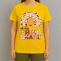 Oh Hey Third Grade Leopard Print Pattern Rainbow T-Shirt