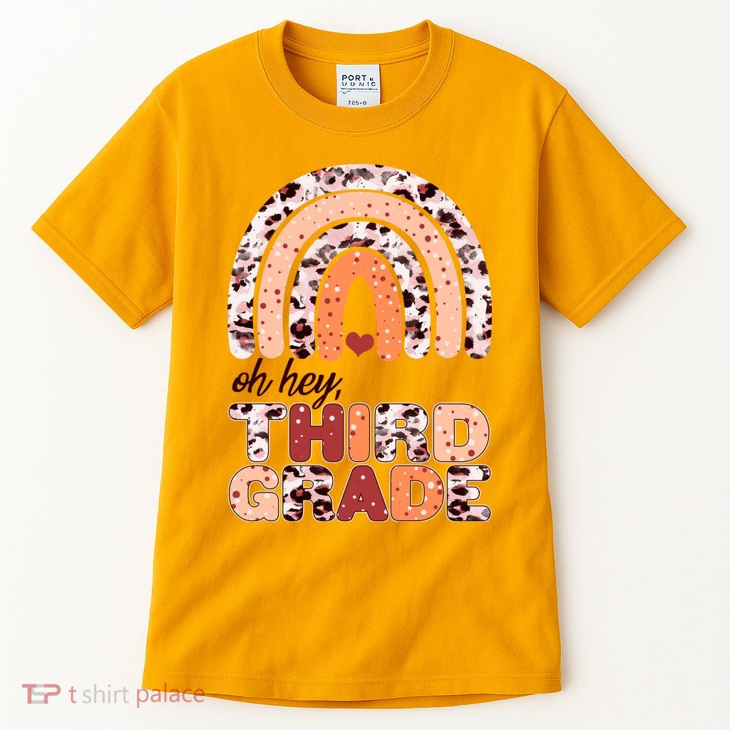 Oh Hey Third Grade Leopard Print Pattern Rainbow Tall T-Shirt