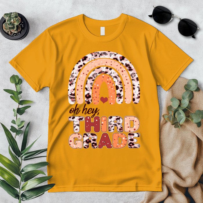 Oh Hey Third Grade Leopard Print Pattern Rainbow Premium T-Shirt
