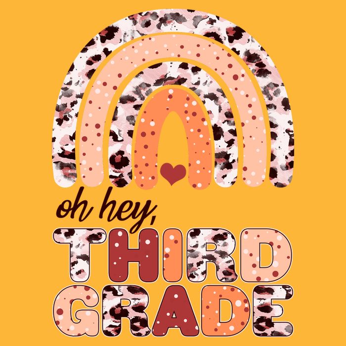 Oh Hey Third Grade Leopard Print Pattern Rainbow Tie-Dye T-Shirt